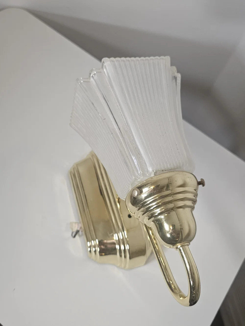 Gold Wall Sconce with White Ribbed Glass Shade - Home Party Supplies